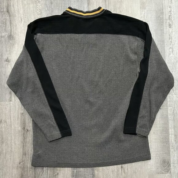 Vtg Reebok Athletic Black/Grey Long Sleeve Y2K V Neck Cotton Knit Mens Shirt - Picture 2 of 3